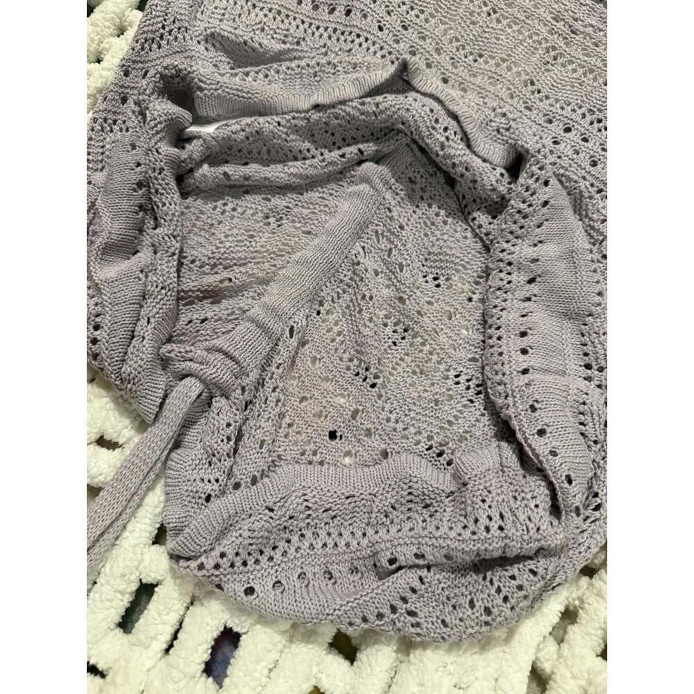 Women’s Summer Knit Crochet Bathing Suit Cover Pullover Front Ruching M Lavender - Picture 8 of 9